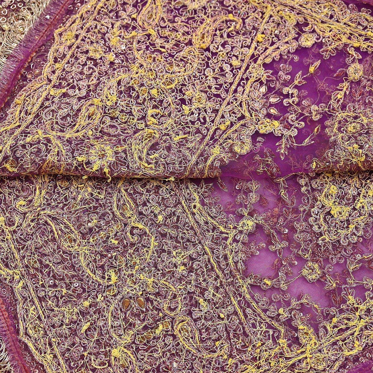 Indian Vintage Heavy Luxury Wedding Purple Dupatta Net Mesh Long Stole Hand Embroidered Scarf Zardozi Zari Sequins Stole Bridal Veil