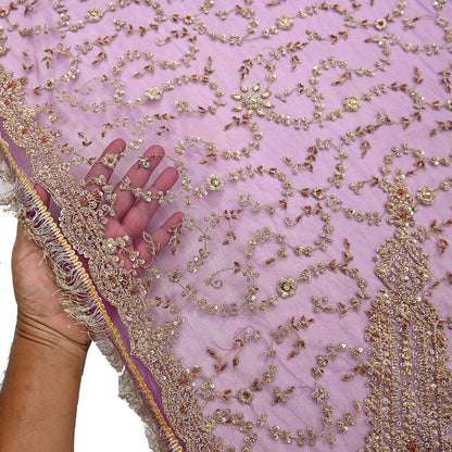 Indian Vintage Heavy Luxury Wedding Purple Dupatta Net Mesh Long Stole Hand Embroidered Scarf Zardozi Zari Sequins Stole Bridal Veil