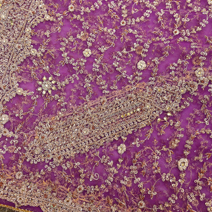 Indian Vintage Heavy Luxury Wedding Purple Dupatta Net Mesh Long Stole Hand Embroidered Scarf Zardozi Zari Sequins Stole Bridal Veil