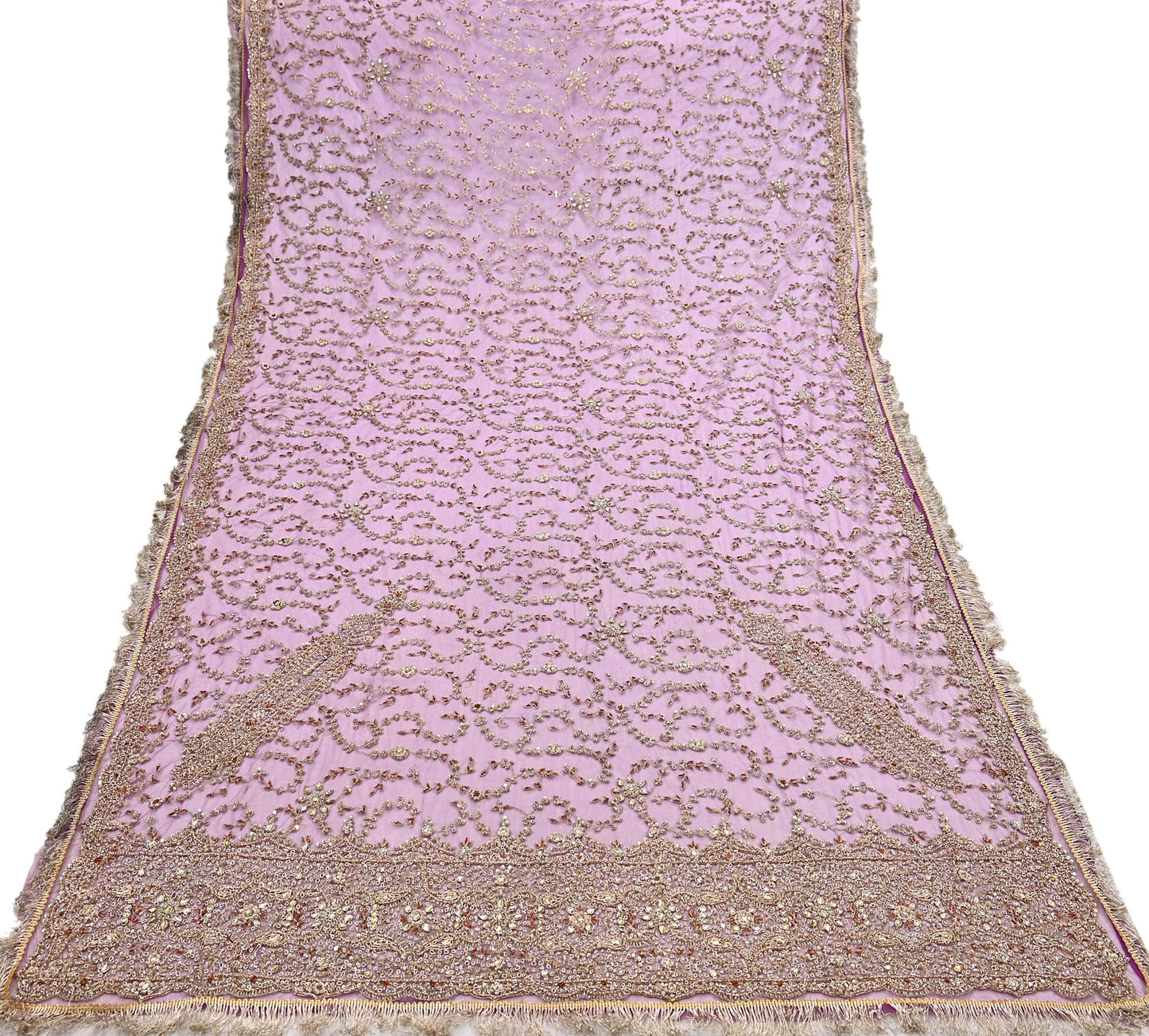 Indian Vintage Heavy Luxury Wedding Purple Dupatta Net Mesh Long Stole Hand Embroidered Scarf Zardozi Zari Sequins Stole Bridal Veil