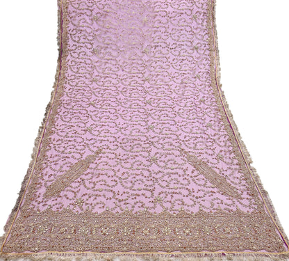 Indian Vintage Heavy Luxury Wedding Purple Dupatta Net Mesh Long Stole Hand Embroidered Scarf Zardozi Zari Sequins Stole Bridal Veil