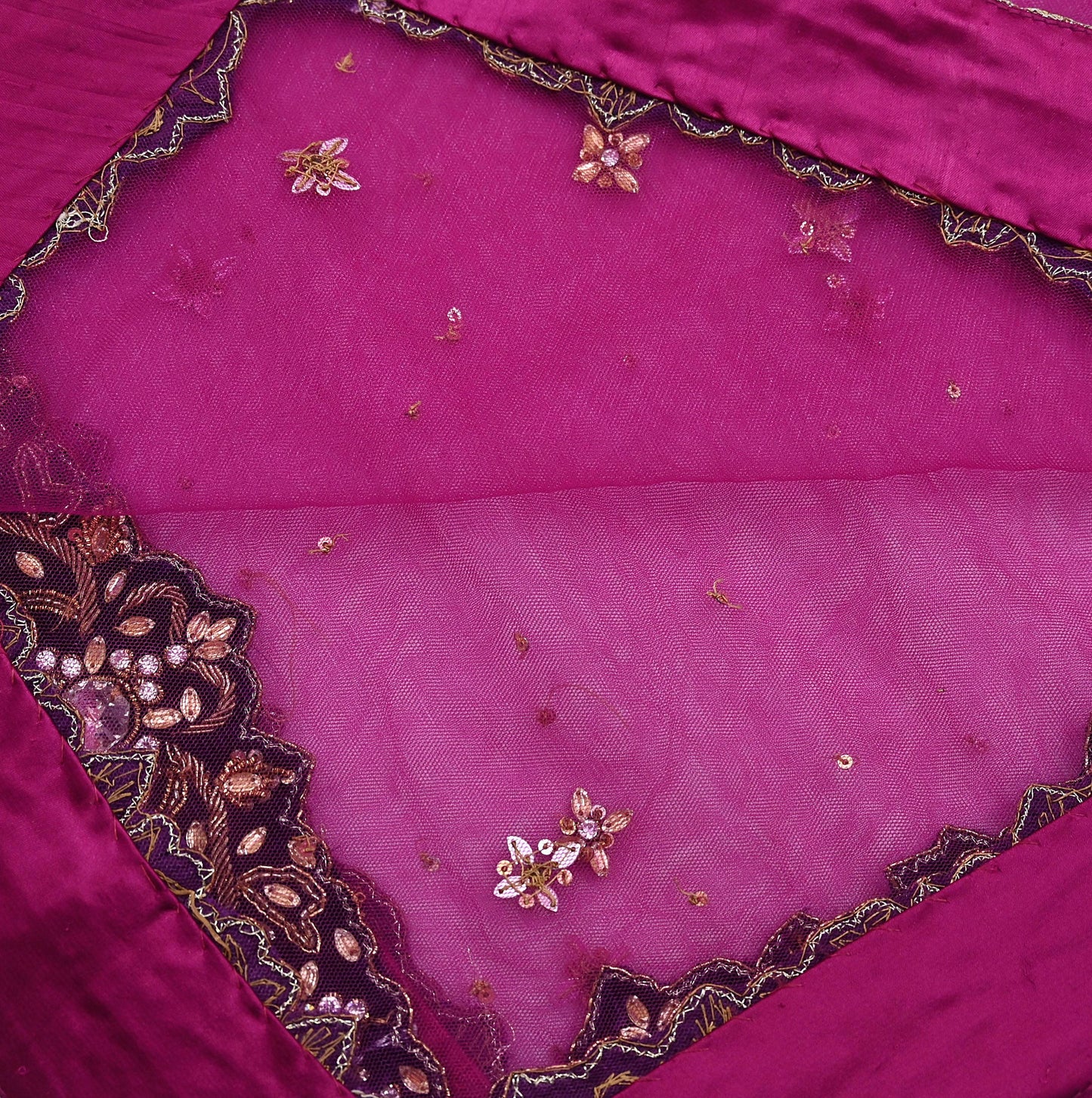 Indian Vintage Luxury Heavy Bridal Pink Dupatta Net Mesh Long Stole Hand Embroidered Scarves Golden Zardozi Dabka Zari Sequins Veil Hijab