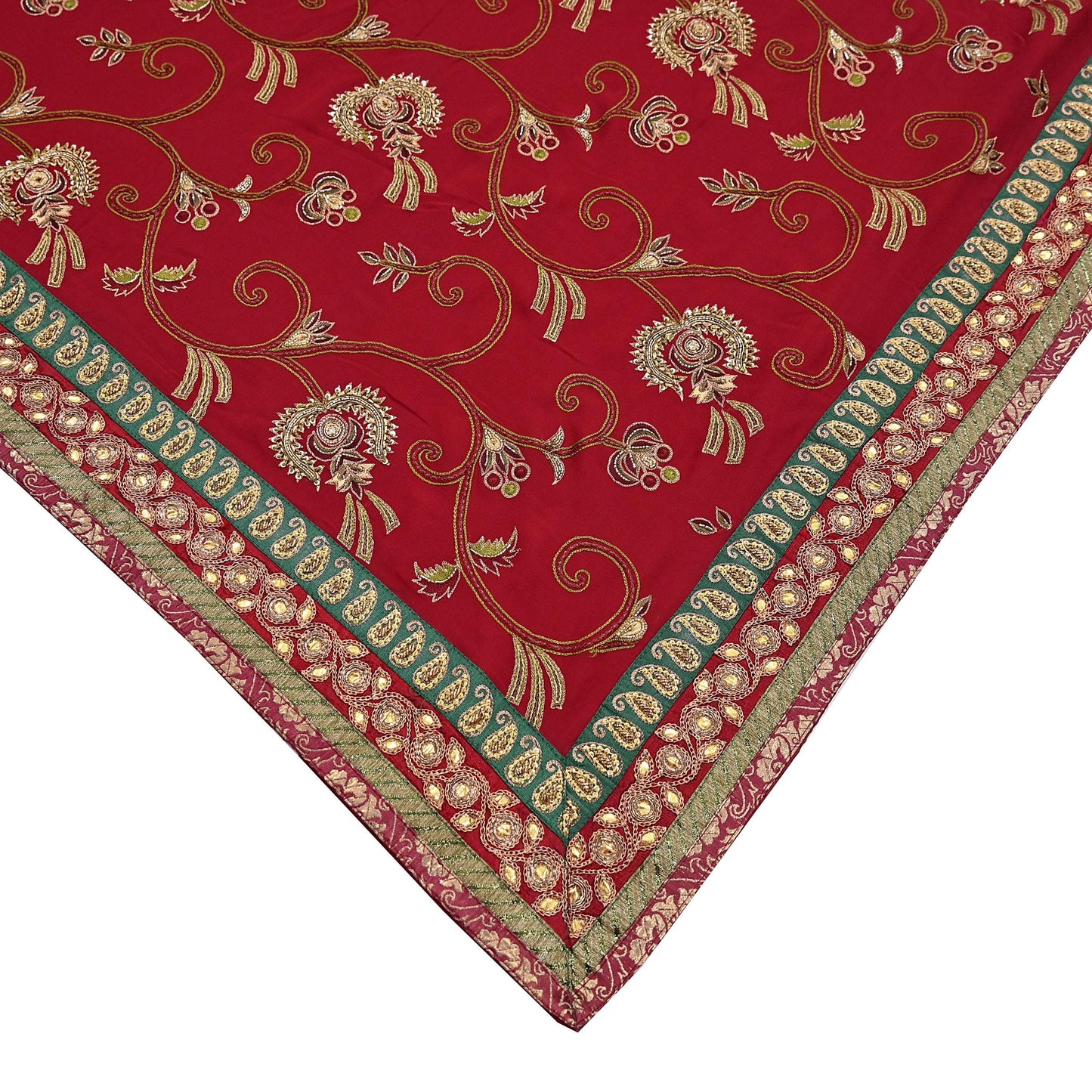 Indian Vintage Sari Red Pure Georgette Silk Hand Embroidered Sarees Craft Fabric 5Yd Sewing Soft Ethnic Wedding Sarees with Blouse Fabric