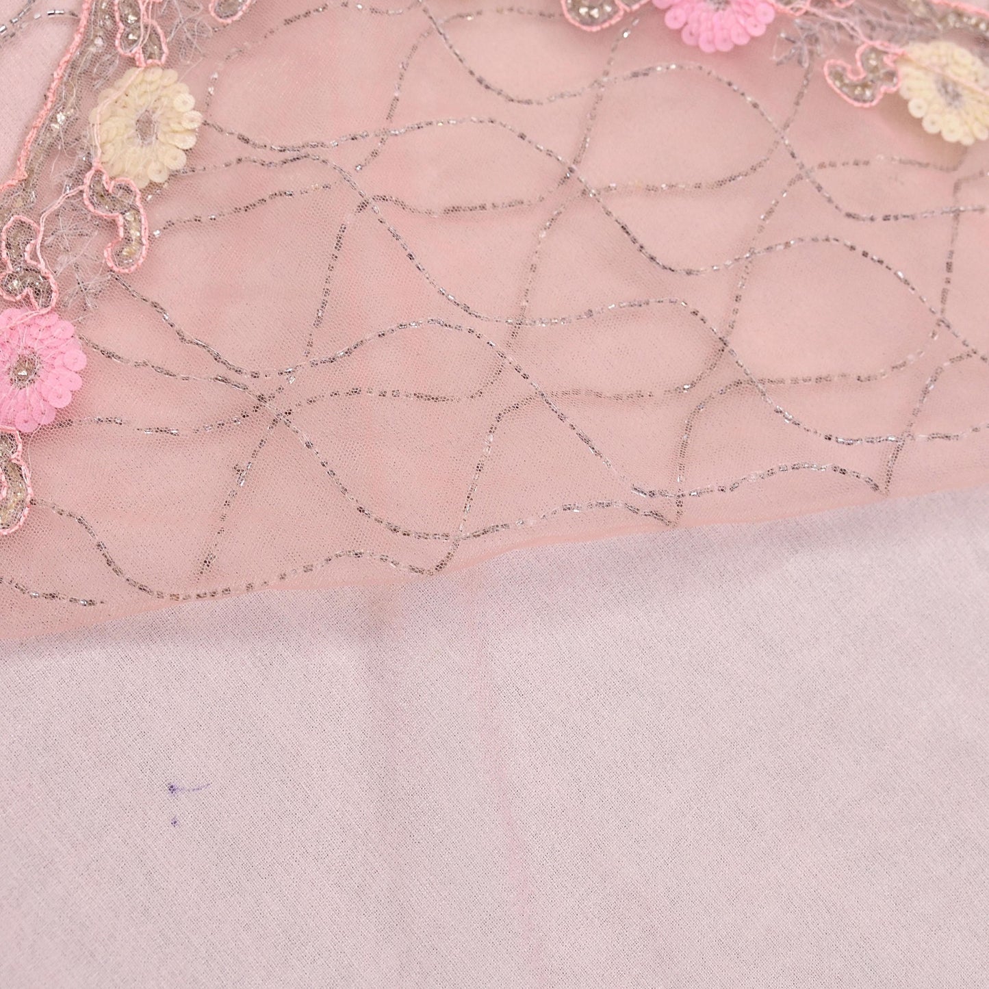 Indian Vintage Heavy Sari Peach Net/Mesh Hand Embroidered Sarees Craft Fabric 6Yd Sewing Soft Zardozi Wedding sarees With Blouse fabric
