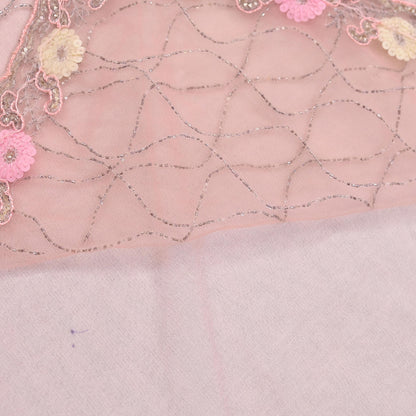 Indian Vintage Heavy Sari Peach Net/Mesh Hand Embroidered Sarees Craft Fabric 6Yd Sewing Soft Zardozi Wedding sarees With Blouse fabric