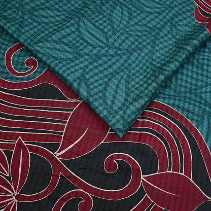 Indian Vintage Sari Green & Black 100% Pure Silk Printed Sarees 5yd Sewing Craft Fabric DressMaking Crafting Quilting Upcycle