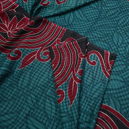 Indian Vintage Sari Green & Black 100% Pure Silk Printed Sarees 5yd Sewing Craft Fabric DressMaking Crafting Quilting Upcycle