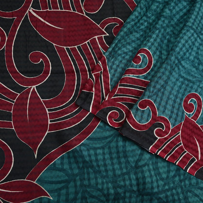 Indian Vintage Sari Green & Black 100% Pure Silk Printed Sarees 5yd Sewing Craft Fabric DressMaking Crafting Quilting Upcycle