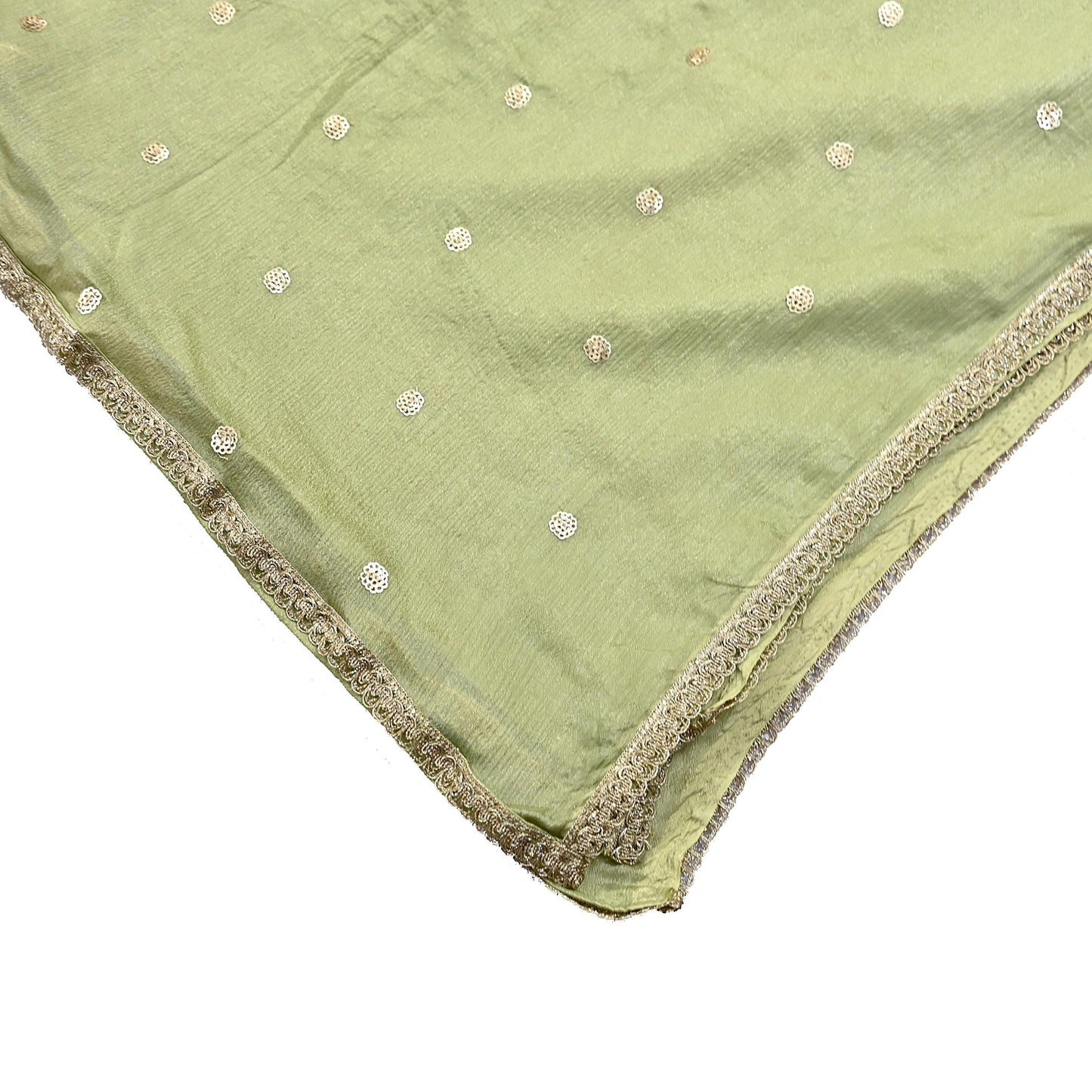Indian Vintage Dupatta Pista Green Artificial Silk Long Stole hand Embroidered Leheria Scarves Floral Design Stole Veil Wrap