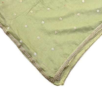 Indian Vintage Dupatta Pista Green Artificial Silk Long Stole hand Embroidered Leheria Scarves Floral Design Stole Veil Wrap