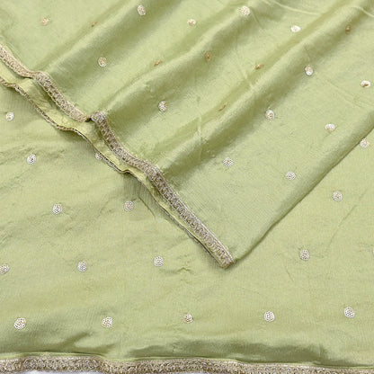 Indian Vintage Dupatta Pista Green Artificial Silk Long Stole hand Embroidered Leheria Scarves Floral Design Stole Veil Wrap