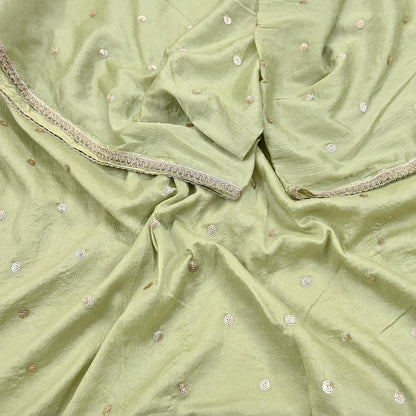 Indian Vintage Dupatta Pista Green Artificial Silk Long Stole hand Embroidered Leheria Scarves Floral Design Stole Veil Wrap