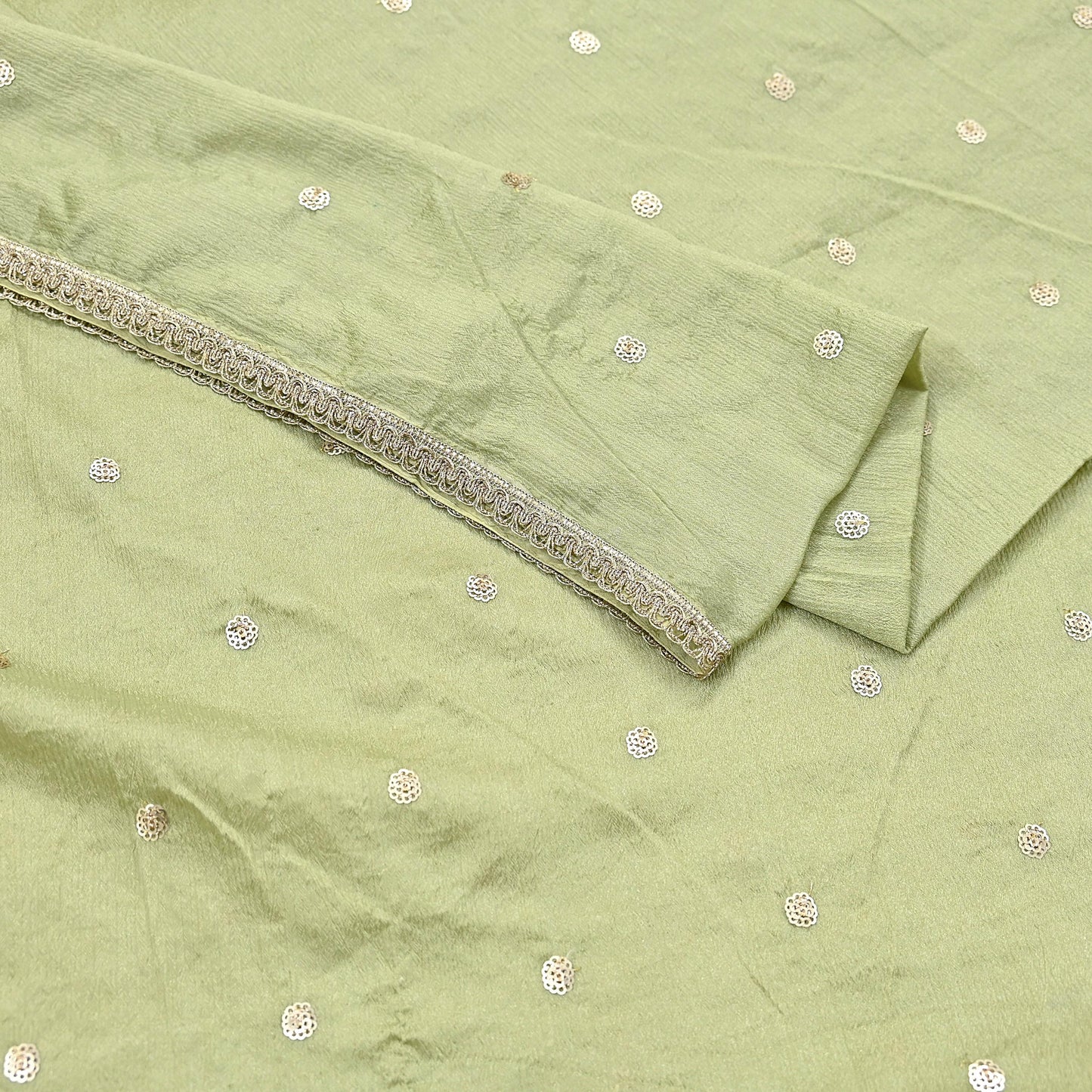 Indian Vintage Dupatta Pista Green Artificial Silk Long Stole hand Embroidered Leheria Scarves Floral Design Stole Veil Wrap