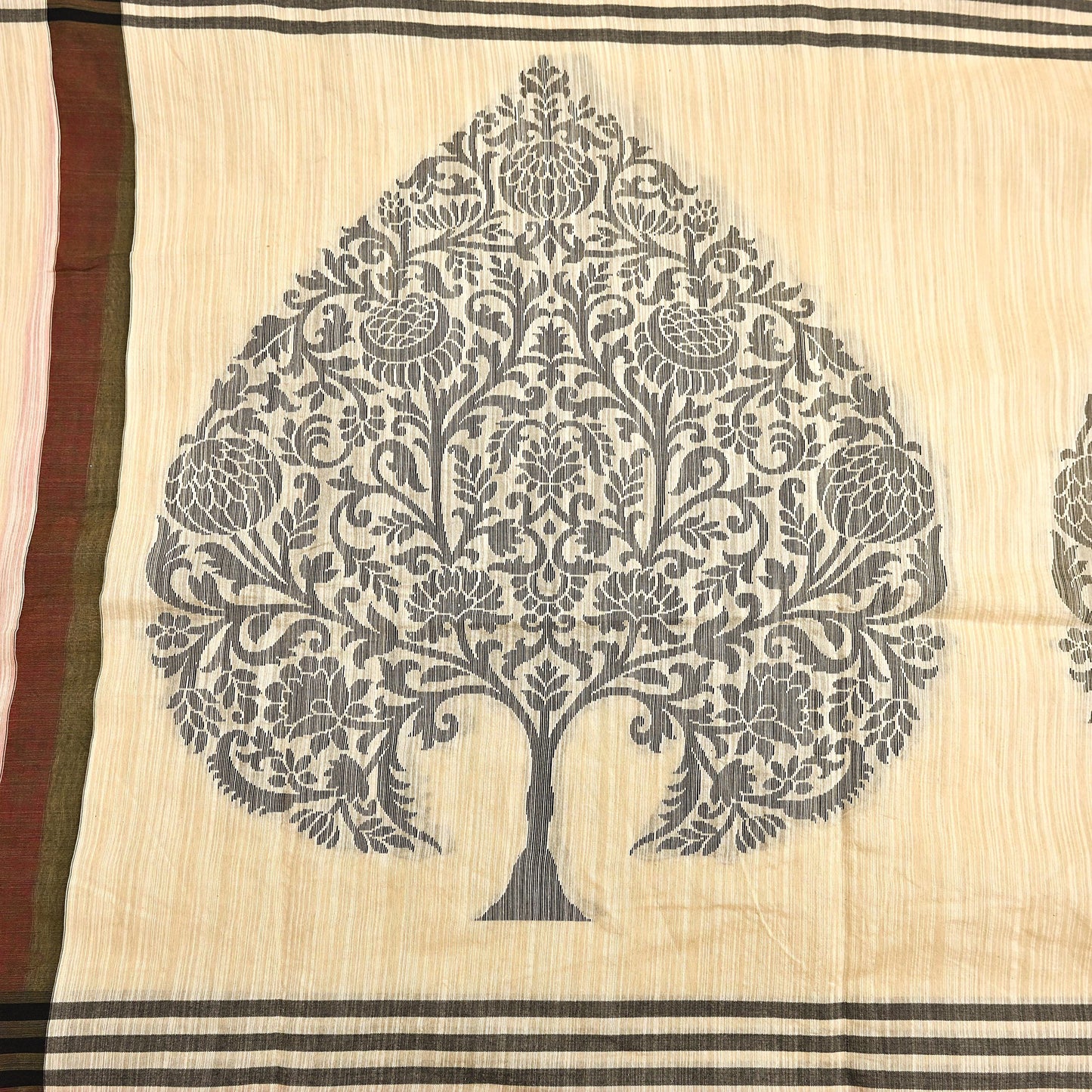 Indian Vintage Ivory Dupatta Long Stole Artificial Silk hand Woven Scarves Veil Scarf Wrap Hippie Boho Soft Floral Fringes