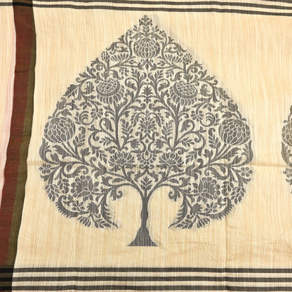 Indian Vintage Ivory Dupatta Long Stole Artificial Silk hand Woven Scarves Veil Scarf Wrap Hippie Boho Soft Floral Fringes