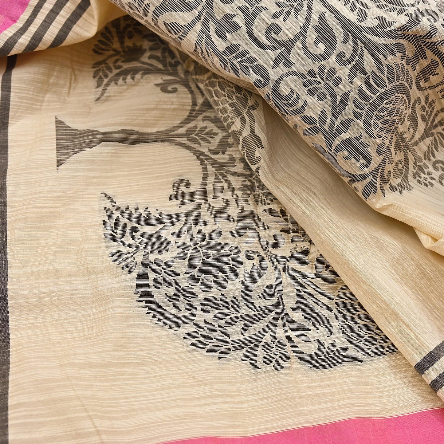 Indian Vintage Ivory Dupatta Long Stole Artificial Silk hand Woven Scarves Veil Scarf Wrap Hippie Boho Soft Floral Fringes