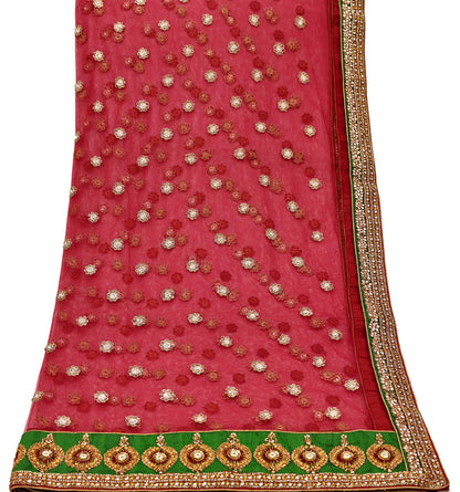 Indian Vintage Luxury Wedding Red Dupatta Net Mesh Long Stole Hand Embroidered Scarves Golden Zardozi Dabka Zari Stole