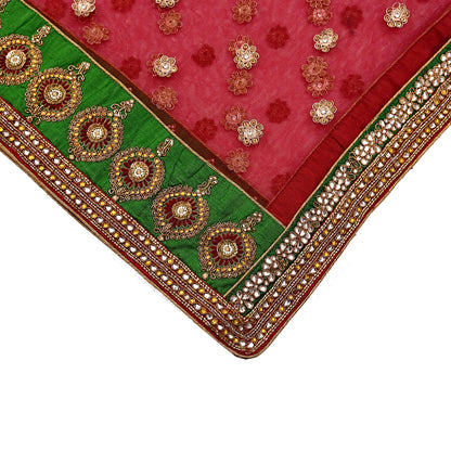 Indian Vintage Luxury Wedding Red Dupatta Net Mesh Long Stole Hand Embroidered Scarves Golden Zardozi Dabka Zari Stole