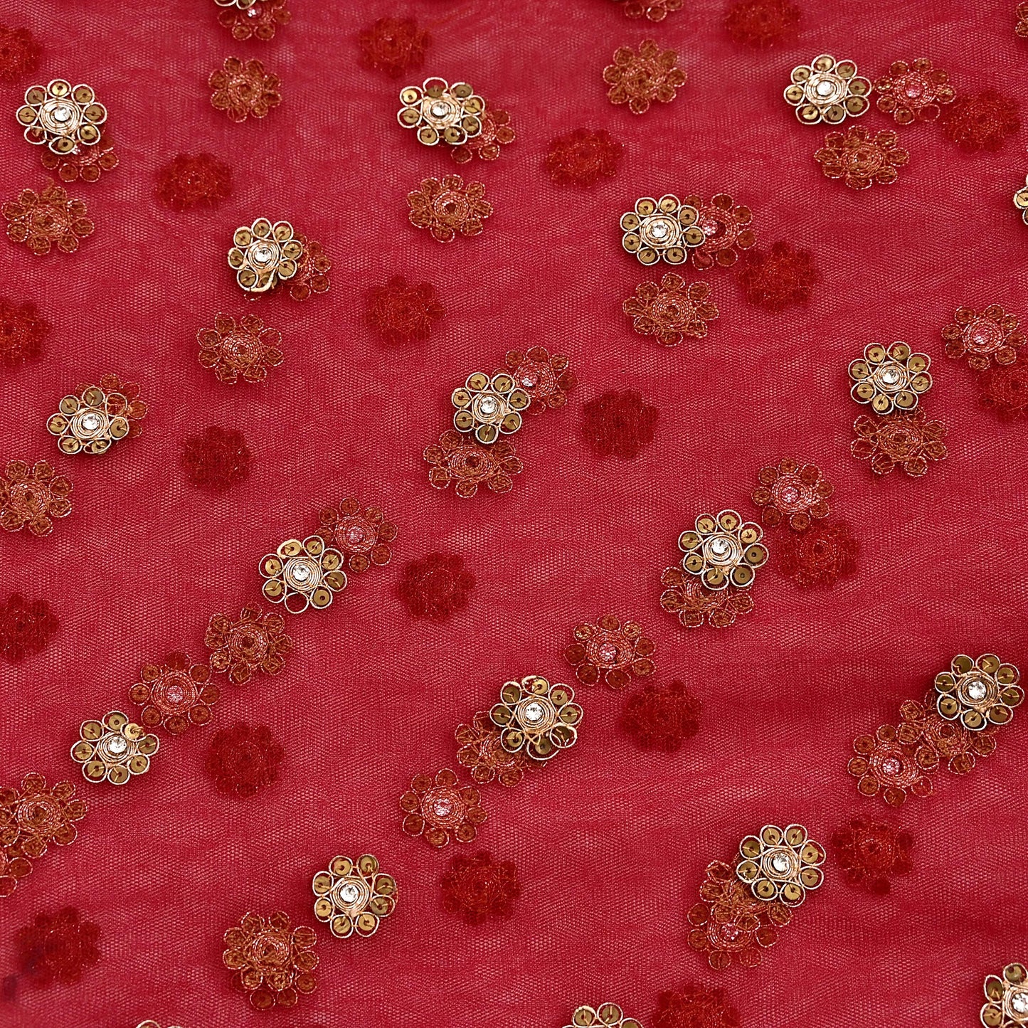Indian Vintage Luxury Wedding Red Dupatta Net Mesh Long Stole Hand Embroidered Scarves Golden Zardozi Dabka Zari Stole