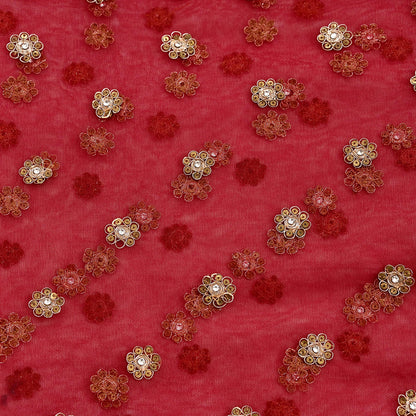 Indian Vintage Luxury Wedding Red Dupatta Net Mesh Long Stole Hand Embroidered Scarves Golden Zardozi Dabka Zari Stole
