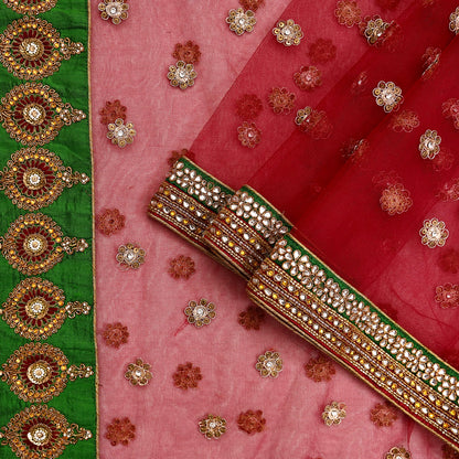 Indian Vintage Luxury Wedding Red Dupatta Net Mesh Long Stole Hand Embroidered Scarves Golden Zardozi Dabka Zari Stole