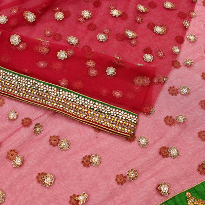 Indian Vintage Luxury Wedding Red Dupatta Net Mesh Long Stole Hand Embroidered Scarves Golden Zardozi Dabka Zari Stole