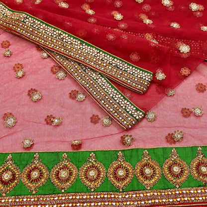 Indian Vintage Luxury Wedding Red Dupatta Net Mesh Long Stole Hand Embroidered Scarves Golden Zardozi Dabka Zari Stole