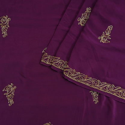 Indian Vintage Heavy Sari Purple Pure Crepe Silk Hand Embroidered Saree Craft Fabric 5Yd Sewing Dress making Crafting Quilting Blouse size M