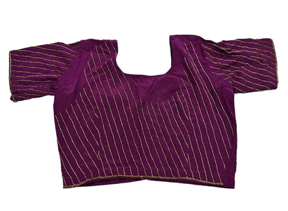 Indian Vintage Heavy Sari Purple Pure Crepe Silk Hand Embroidered Saree Craft Fabric 5Yd Sewing Dress making Crafting Quilting Blouse size M