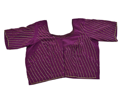 Indian Vintage Heavy Sari Purple Pure Crepe Silk Hand Embroidered Saree Craft Fabric 5Yd Sewing Dress making Crafting Quilting Blouse size M