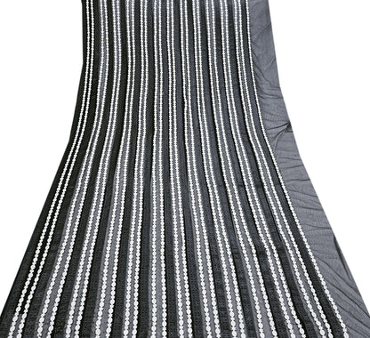 Indian Vintage Black Saree Net/Mesh Embroidered Sari Craft Fabric Floral 5Yd Zari Ethnic