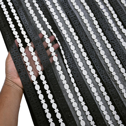 Indian Vintage Black Saree Net/Mesh Embroidered Sari Craft Fabric Floral 5Yd Zari Ethnic
