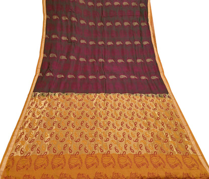 Vintage Kanjivaram Silk Saree Peach & Green Pure Silk Zari Fabric Indian Handwoven 5Yd Craft Material Dressmaking Textile
