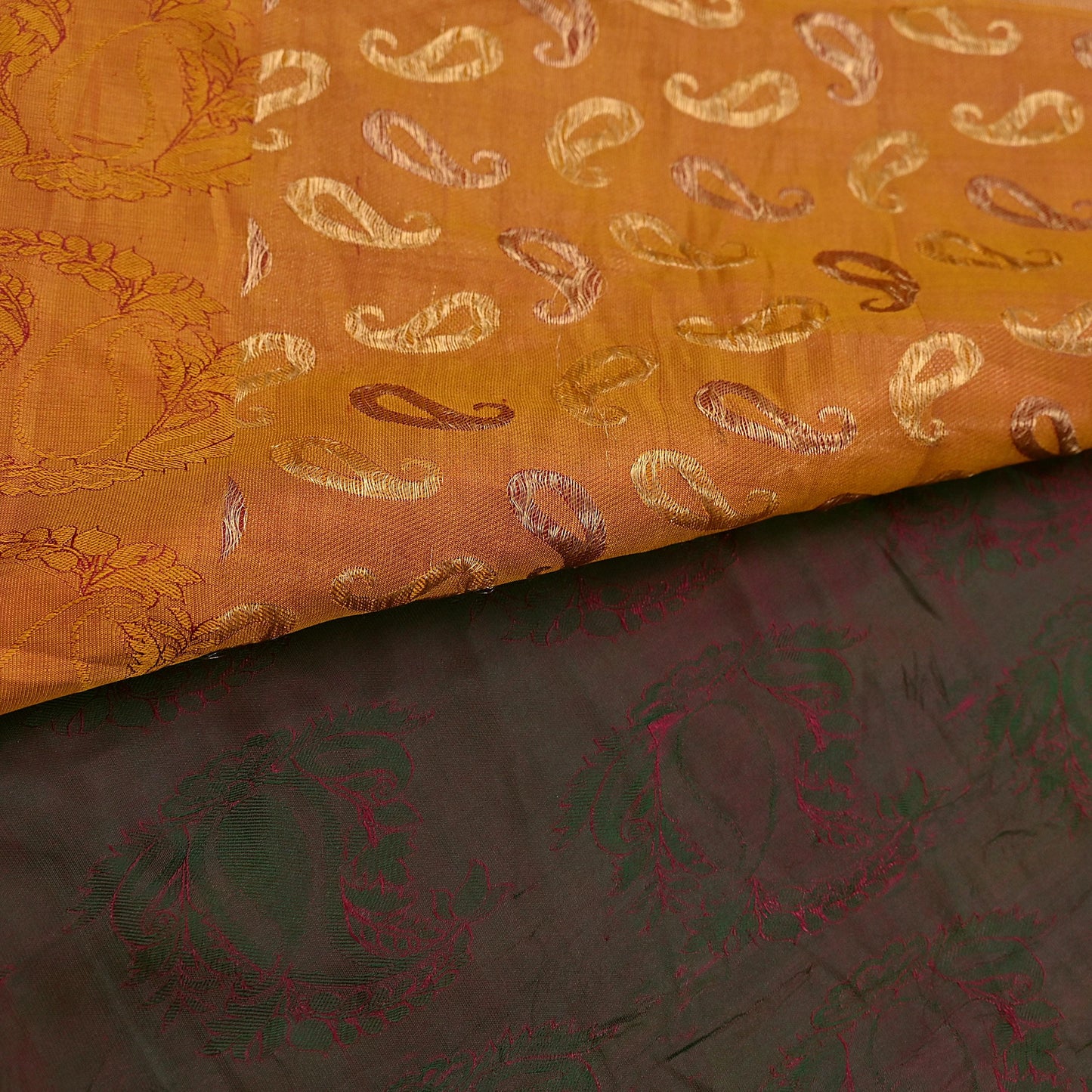 Vintage Kanjivaram Silk Saree Peach & Green Pure Silk Zari Fabric Indian Handwoven 5Yd Craft Material Dressmaking Textile