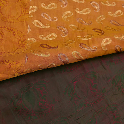 Vintage Kanjivaram Silk Saree Peach & Green Pure Silk Zari Fabric Indian Handwoven 5Yd Craft Material Dressmaking Textile