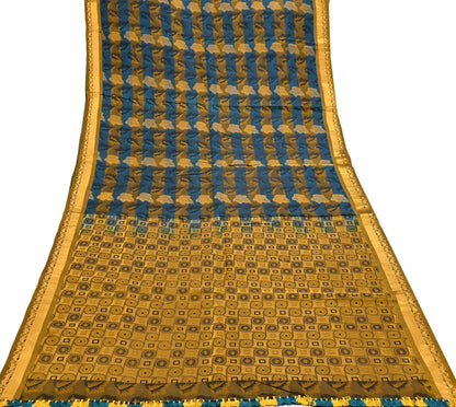 Indian Vintage Heavy Blue & green Kanjivaram Saree 100% Pure Silk Sari Metallic Golden Zari 5Yd Floral Crafting Dress making
