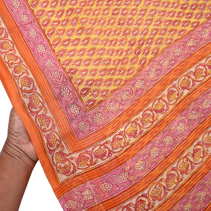 Indian Vintage Sari Yellow Pure Chiffon Silk Printed Saree 5Yd Craft Fabric Sewing Soft Light Sari Dress Making Quilting For Crating