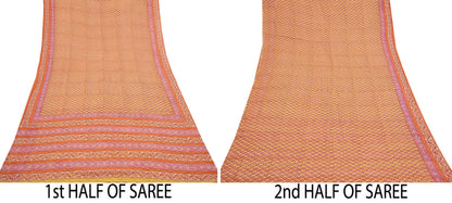 Indian Vintage Sari Yellow Pure Chiffon Silk Printed Saree 5Yd Craft Fabric Sewing Soft Light Sari Dress Making Quilting For Crating