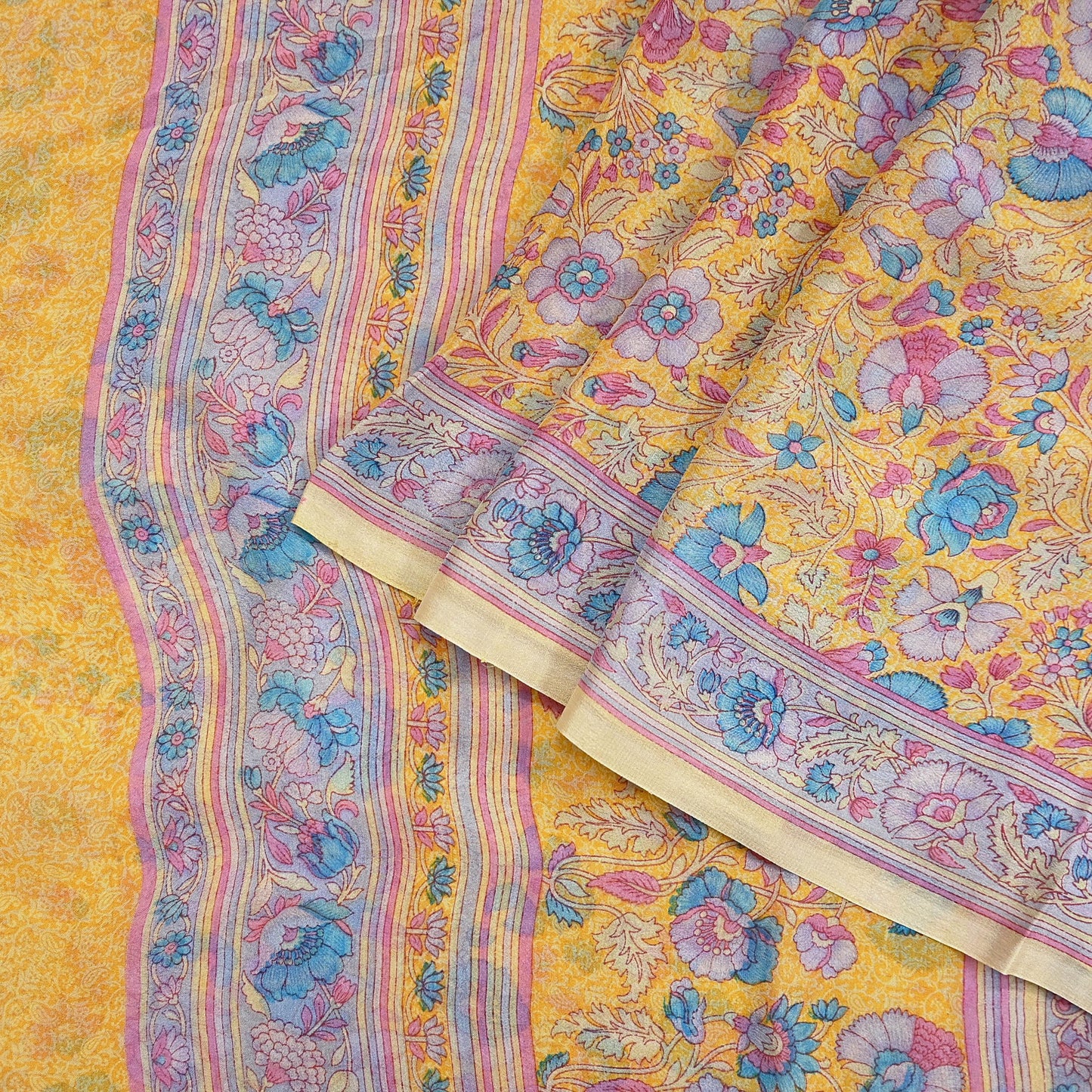 Indian Vintage Sari Yellow 100% Pure Georgette Silk Block Printed Sarees Sewing 5yd Craft Soft Dress Designing for Crafting Abstract