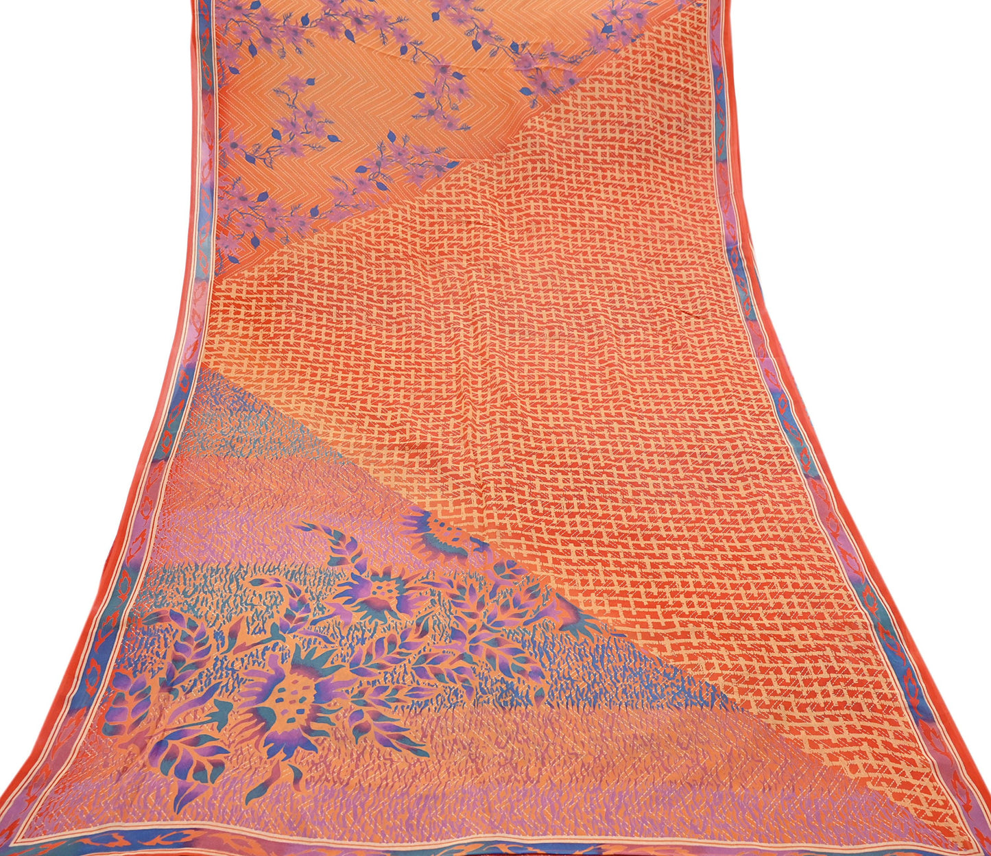 Indian Vintage Sari Multi Pure Georgette Silk Printed Sarees 6Yd Craft Fabric Sewing Quilting Dress making Crafting Dress Designing