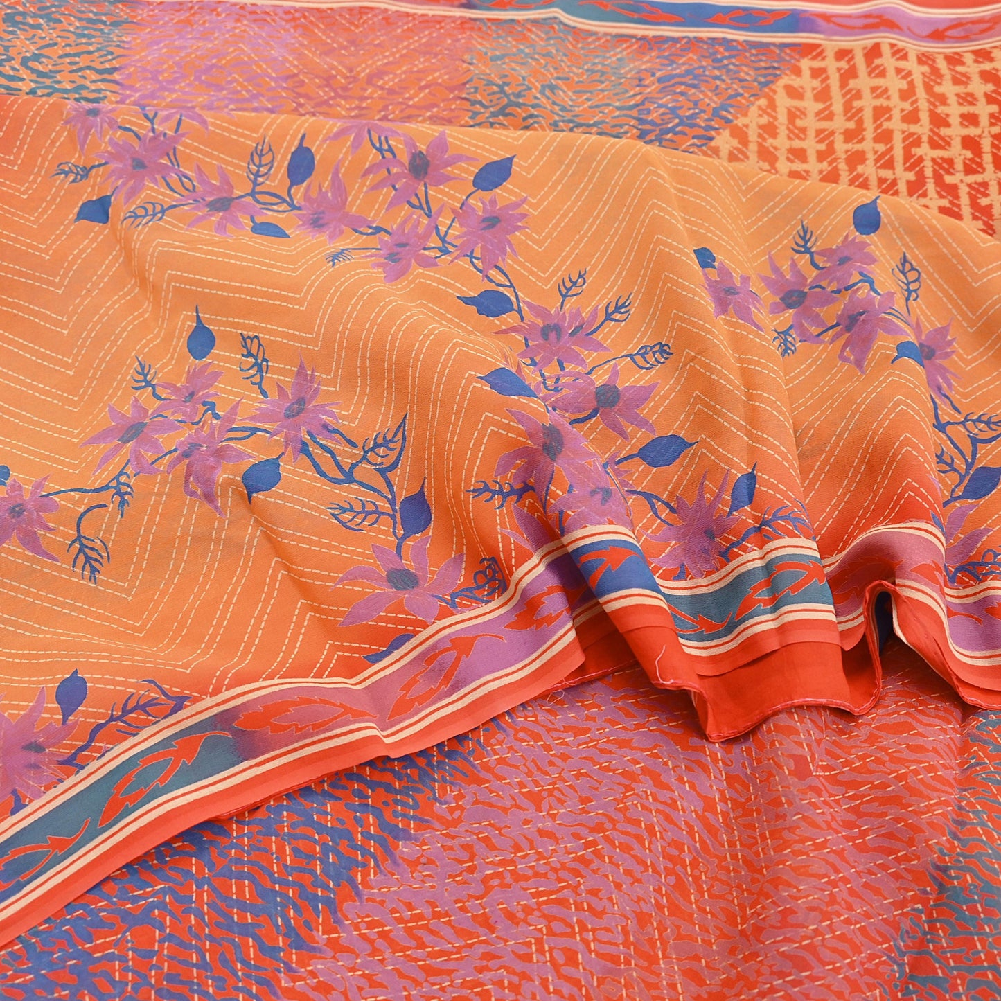 Indian Vintage Sari Multi Pure Georgette Silk Printed Sarees 6Yd Craft Fabric Sewing Quilting Dress making Crafting Dress Designing