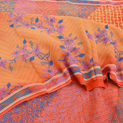 Indian Vintage Sari Multi Pure Georgette Silk Printed Sarees 6Yd Craft Fabric Sewing Quilting Dress making Crafting Dress Designing