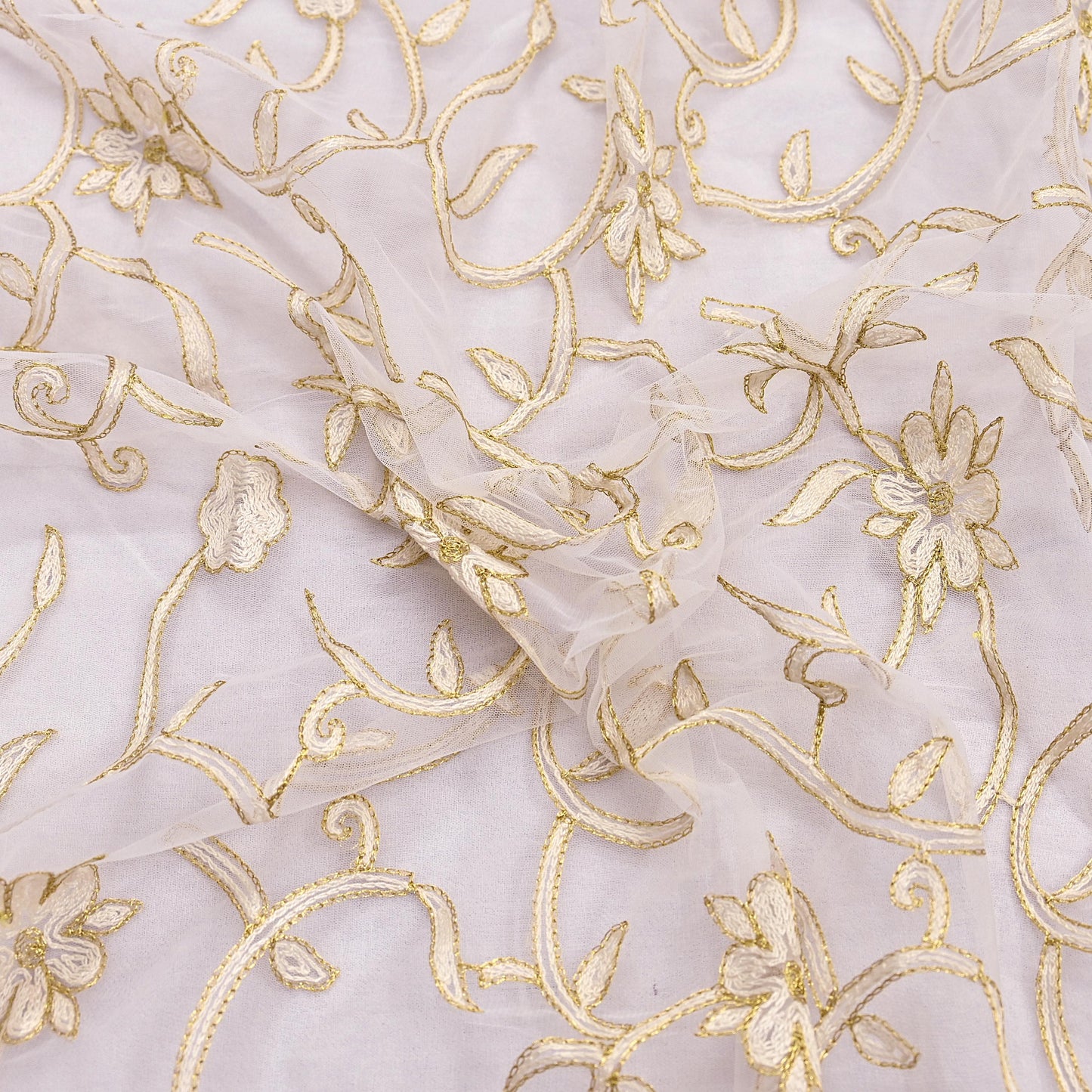 Indian Vintage Heavy Dupatta White Net Mesh Long Stole Hand Embroidered Scarves Wedding/Party Wear