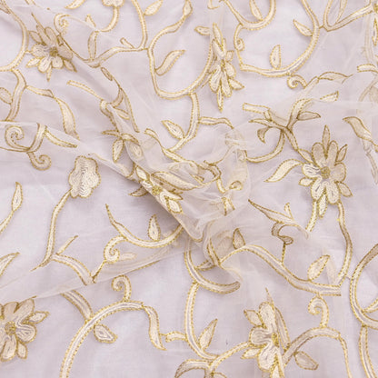 Indian Vintage Heavy Dupatta White Net Mesh Long Stole Hand Embroidered Scarves Wedding/Party Wear