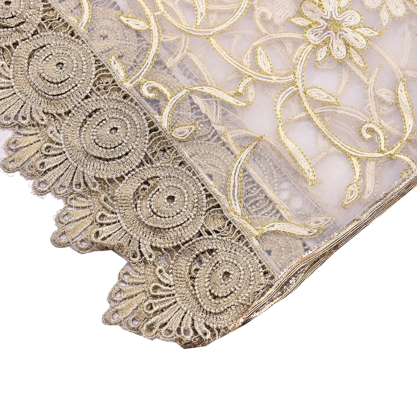 Indian Vintage Heavy Dupatta White Net Mesh Long Stole Hand Embroidered Scarves Wedding/Party Wear