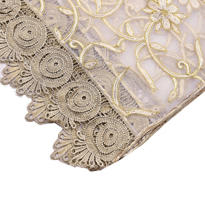 Indian Vintage Heavy Dupatta White Net Mesh Long Stole Hand Embroidered Scarves Wedding/Party Wear