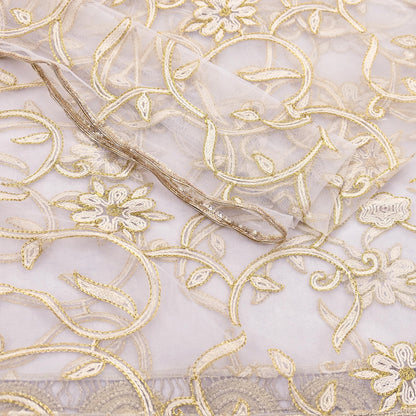 Indian Vintage Heavy Dupatta White Net Mesh Long Stole Hand Embroidered Scarves Wedding/Party Wear