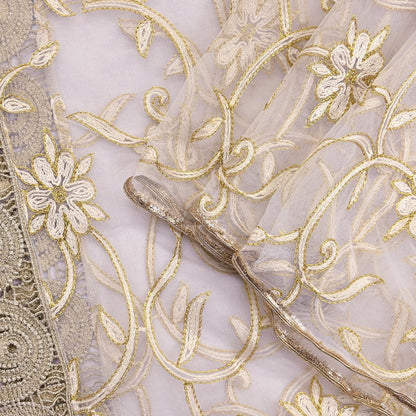 Indian Vintage Heavy Dupatta White Net Mesh Long Stole Hand Embroidered Scarves Wedding/Party Wear