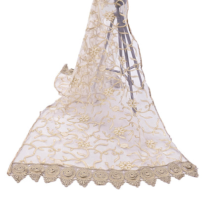 Indian Vintage Heavy Dupatta White Net Mesh Long Stole Hand Embroidered Scarves Wedding/Party Wear