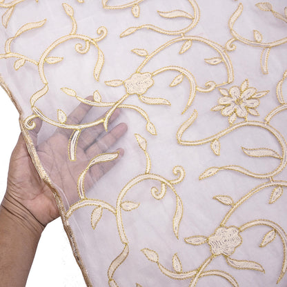 Indian Vintage Heavy Dupatta White Net Mesh Long Stole Hand Embroidered Scarves Wedding/Party Wear